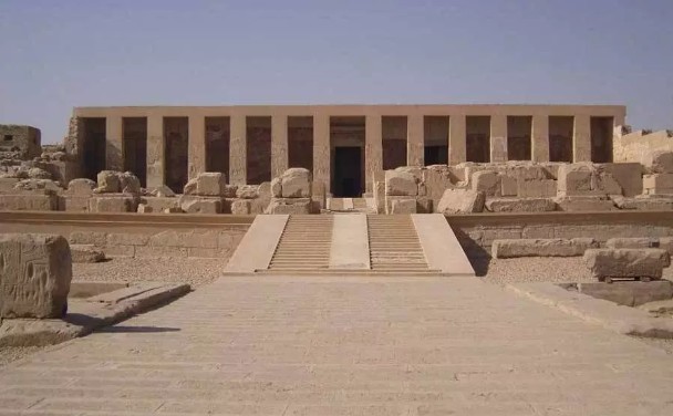 The impressive colonnade of the Temple of Seti I at Abydos